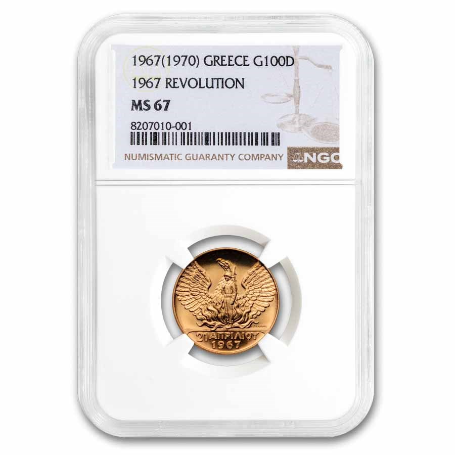 1967(1970) Greece Gold 100 Drachmai National Revolution MS-67 NGC