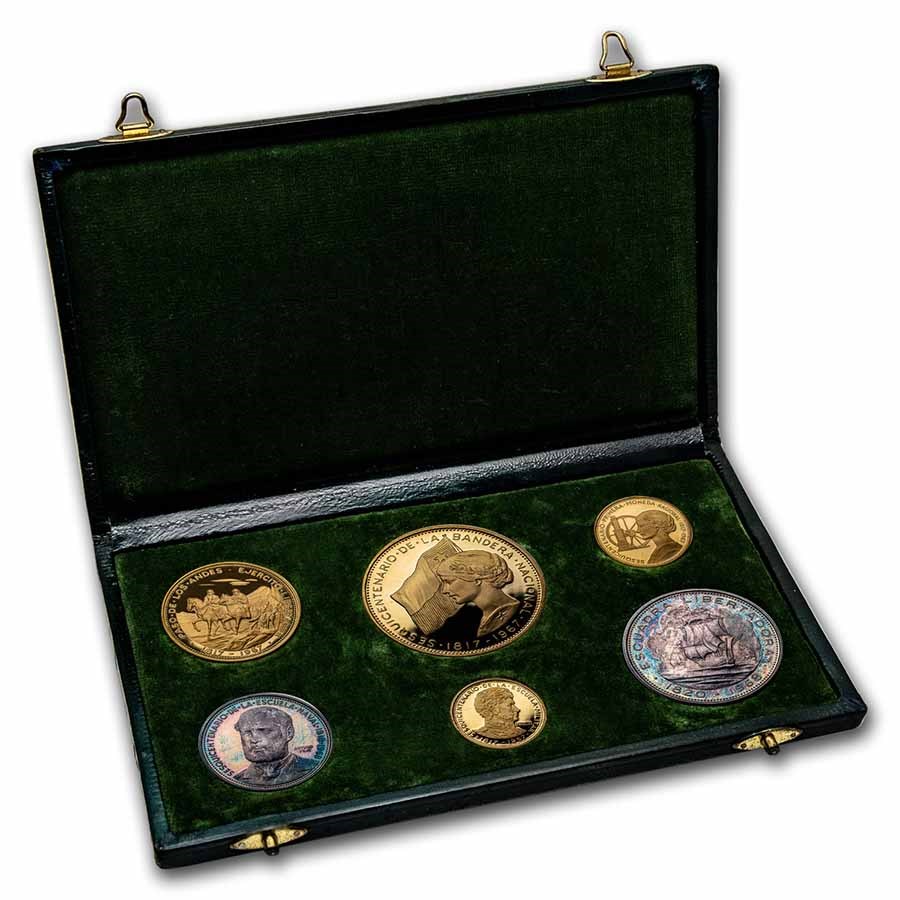 1968 Chile Republic Proof Gold 150th Anniversary 6 Coin Set
