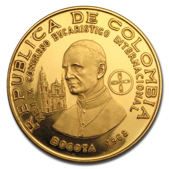 1968 Colombia Gold 1500 Pesos Pope Paul VI Proof 1968 Colombia Gold 1500 Pesos Pope Paul VI Proof