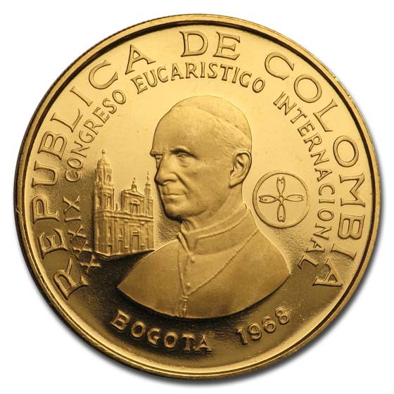 1968 Colombia Gold 500 Pesos Pope Paul VI Proof 1968 Colombia Gold 500 Pesos Pope Paul VI Proof