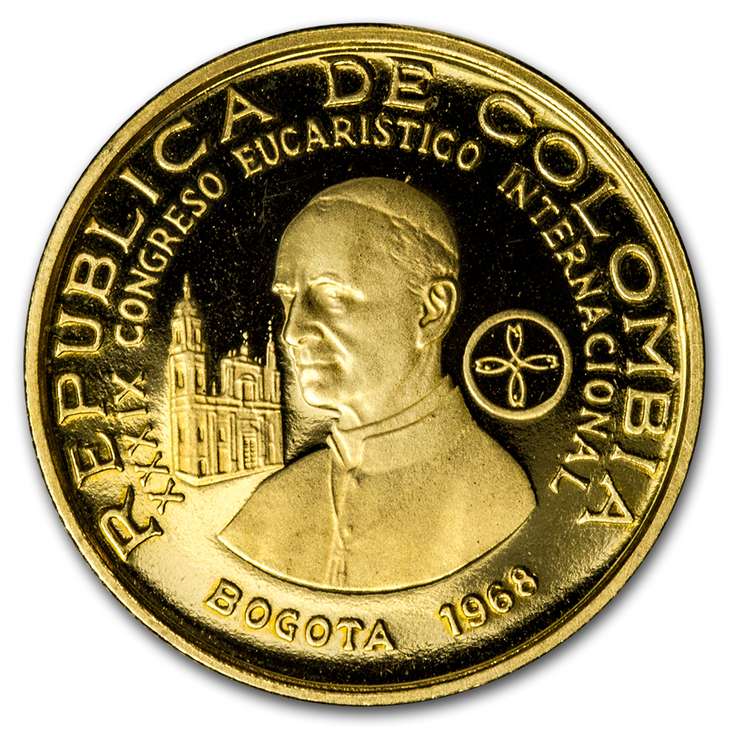 コロンビア 1968年 100ペソ 記念プルーフ金貨 コロンビア 1968年 100ペソ 記念プルーフ金貨 コロンビア 1968年 100