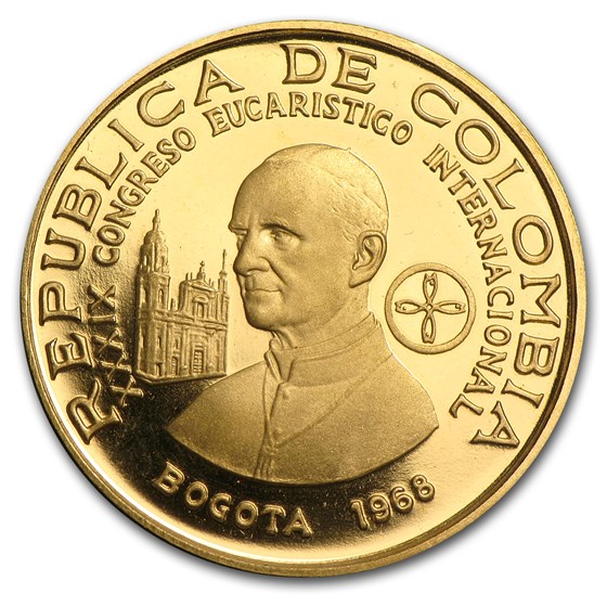 1968 Colombia Proof Gold 200 Pesos Pope Paul VI 1968 Colombia Proof Gold 200 Pesos Pope Paul VI