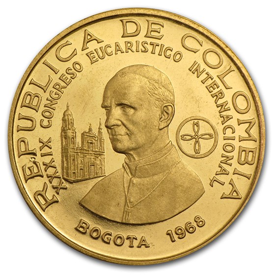 1968 Colombia Proof Gold 300 Pesos Pope Paul VI 1968 Colombia Proof Gold 300 Pesos Pope Paul VI