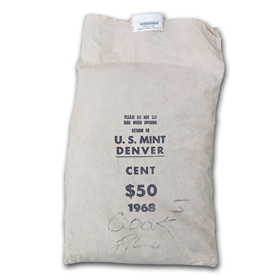 1968-D Lincoln Cent $50.00 Mint Sewn Bag (Sealed) 1968-D Lincoln Cent $50.00 Mint Sewn Bag (Sealed)