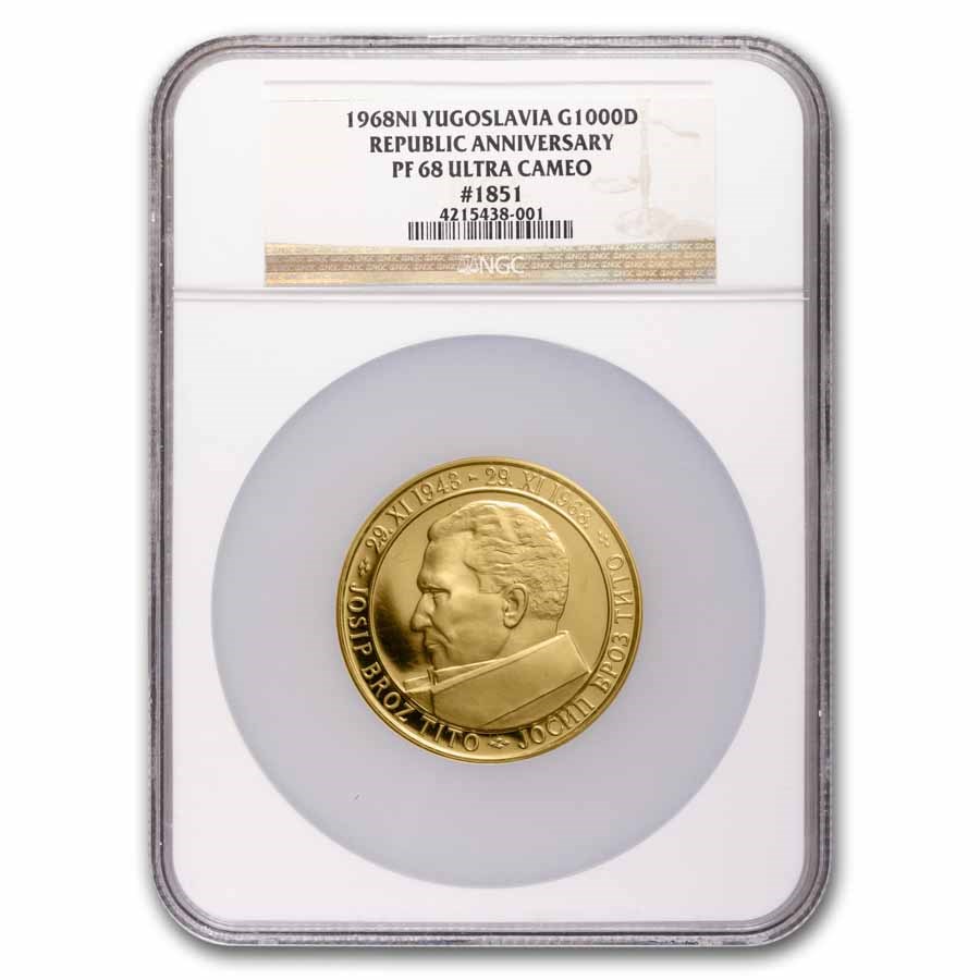 1968-NI Yugoslavia Gold 1000 Dinara PF-68 Ultra Cameo NGC