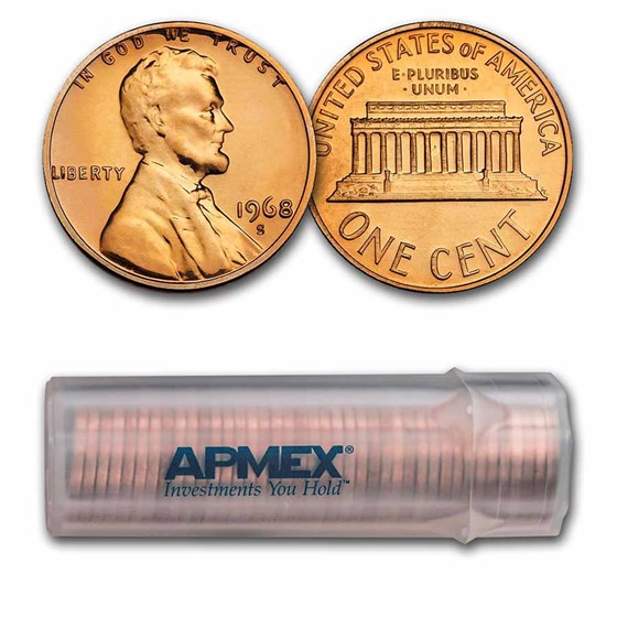 1968-S Lincoln Cent 50-Coin Roll Proof