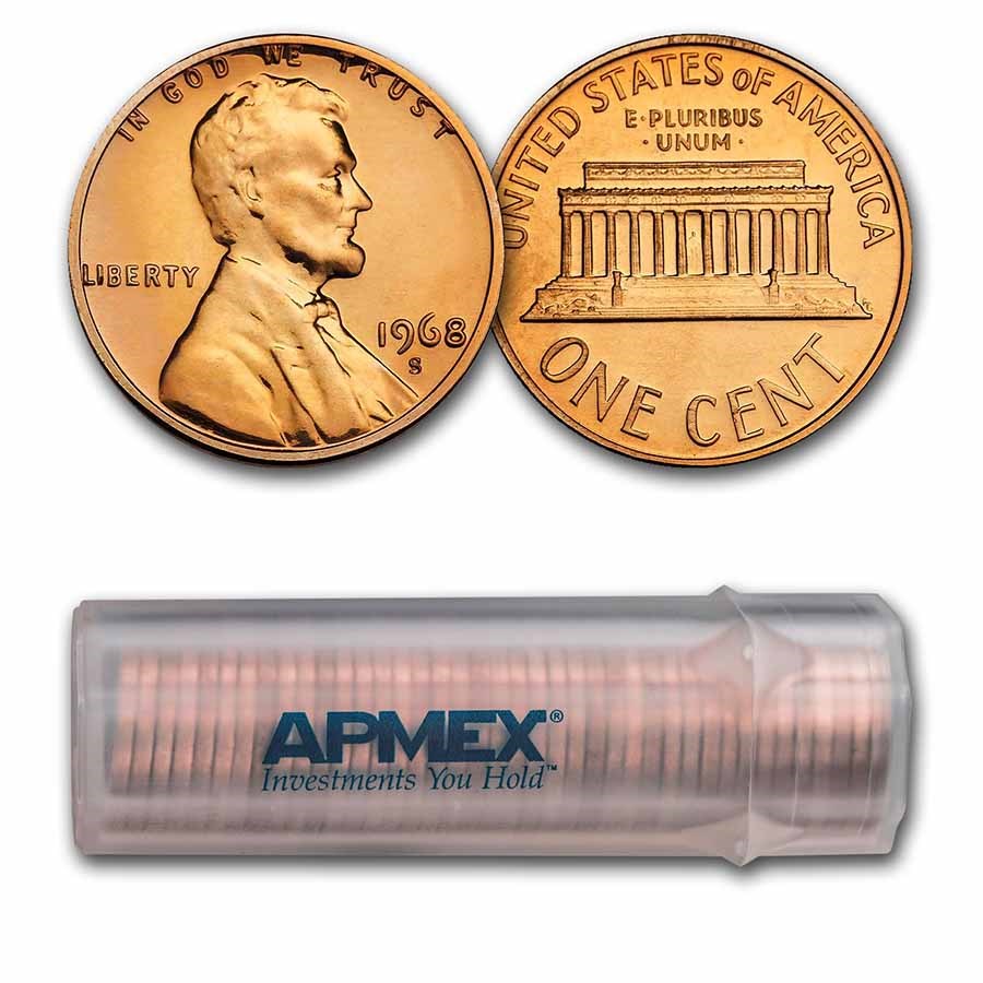 1968-S Lincoln Cent 50-Coin Roll Proof