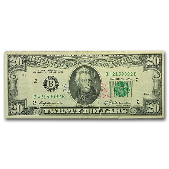 1969-A (B-New York) $20 FRN VF (Error Note) 1969-A (B-New York) $20 FRN VF (Error Note)