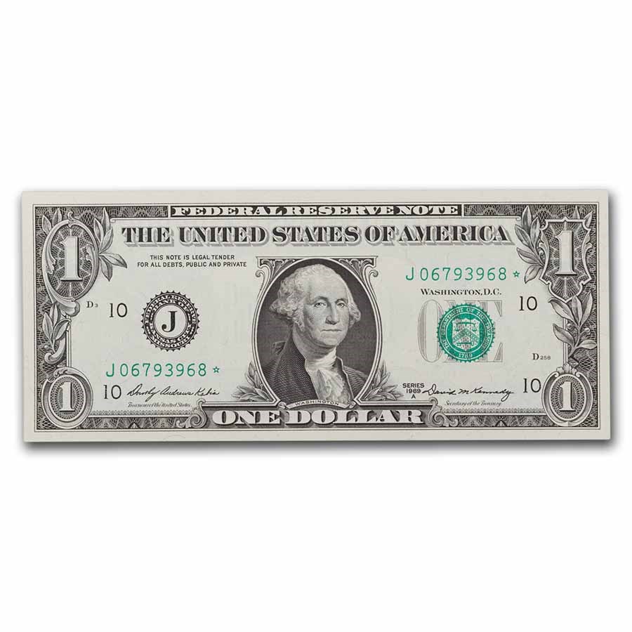 1969-A* (J-Kansas City) $1.00 FRN CU (Fr#1904-J*) Star Note!