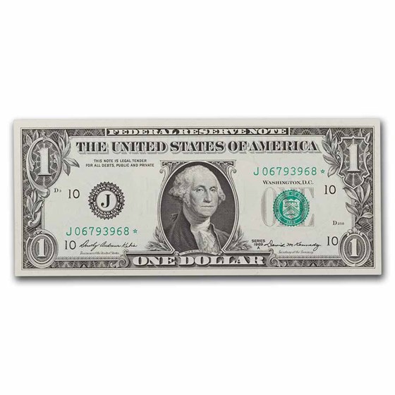 1969-A* (J-Kansas City) $1.00 FRN CU (Fr#1904-J*) Star Note!