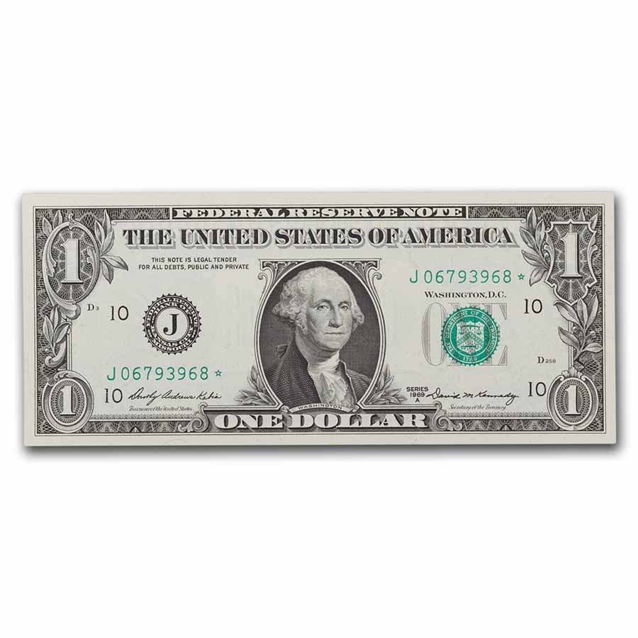 1969-A* (J-Kansas City) $1.00 FRN CU (Fr#1904-J*) Star Note!