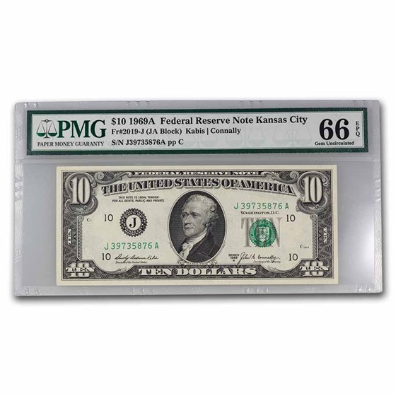 1969-A (J-Kansas City) $10 FRN Gem CU-66 EPQ PMG (Fr#2019-J) 1969-A (J-Kansas City) $10 FRN Gem CU-66 EPQ PMG (Fr#2019-J)