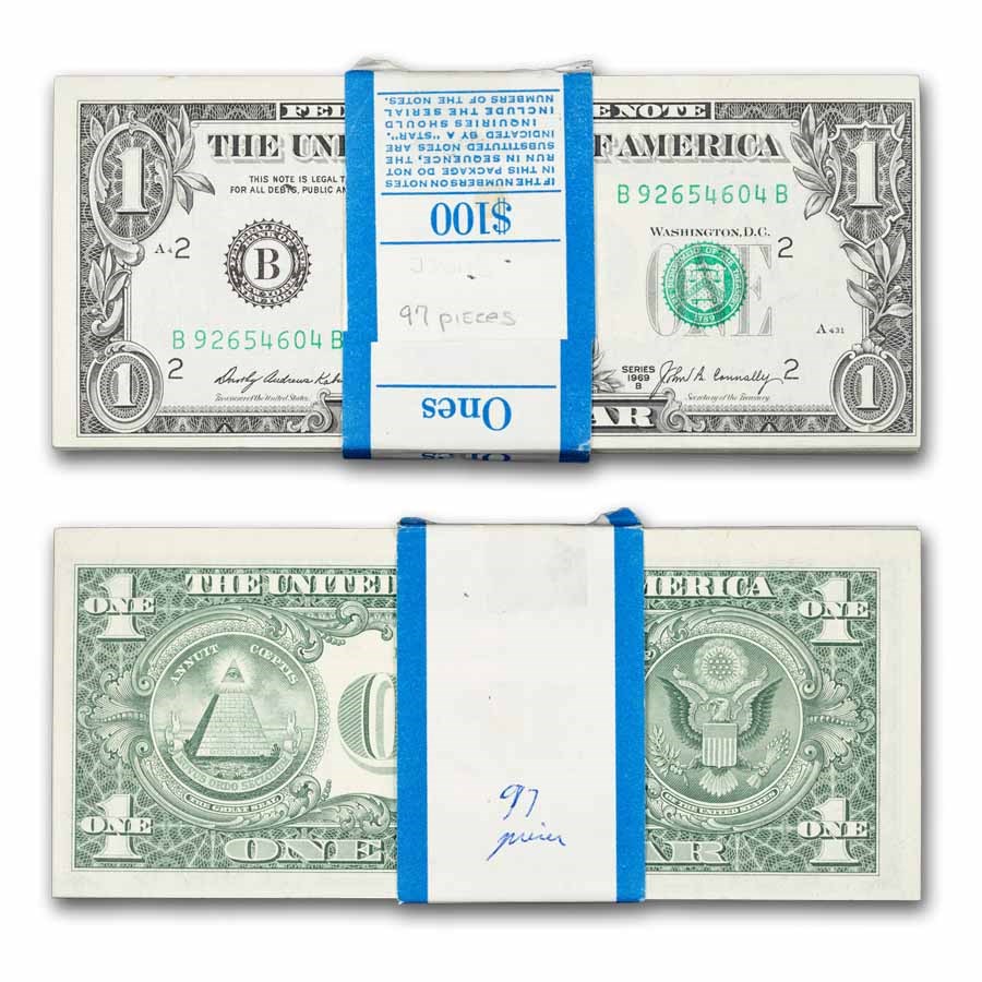 1969-B (B-New York) $1.00 FRN CU (Fr#1905-B) 97 Consecutive Notes