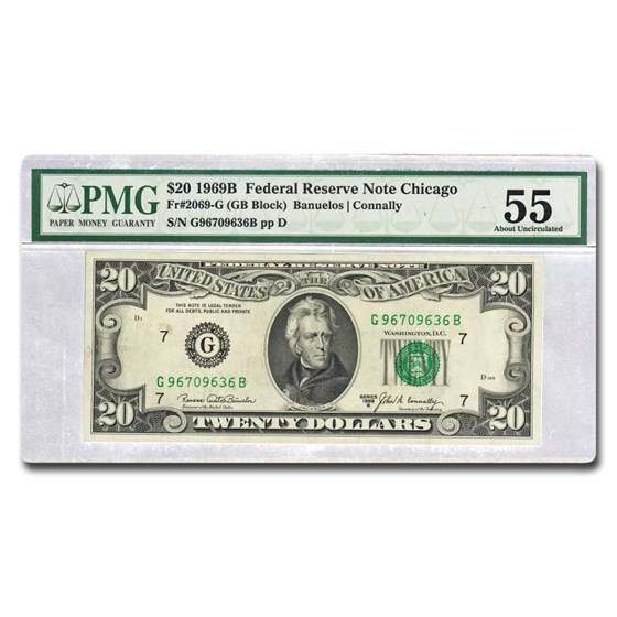 1969-B (G-Chicago) $20 FRN CH AU-55 PMG (Fr#2069-G) 1969-B (G-Chicago) $20 FRN CH AU-55 PMG (Fr#2069-G)
