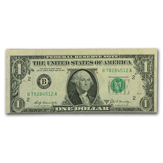 1969 (B-New York) $1.00 FRN AU (Printing Error) 1969 (B-New York) $1.00 FRN AU (Printing Error)