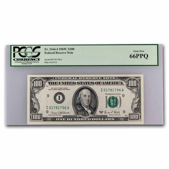 1969-C (I-Minneapolis) $100 FRN Gem CU-66 PPQ PCGS (Fr#2166-I)