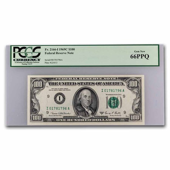 1969-C (I-Minneapolis) $100 FRN Gem CU-66 PPQ PCGS (Fr#2166-I) 1969-C (I-Minneapolis) $100 FRN Gem CU-66 PPQ PCGS (Fr#2166-I)