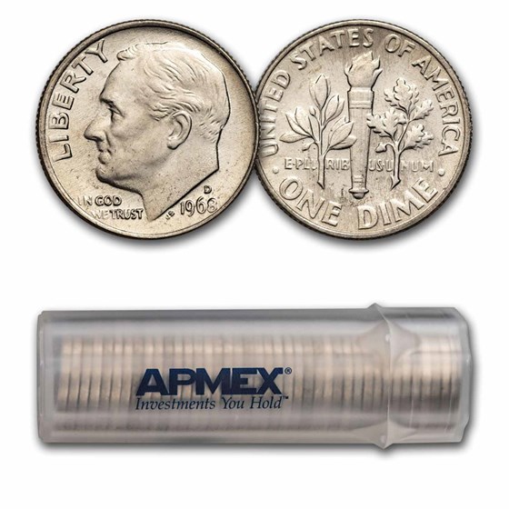 1969-D Roosevelt Dime 50-Coin Roll BU 1969-D Roosevelt Dime 50-Coin Roll BU