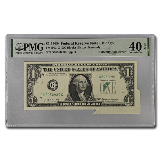 1969 (G-Chicago) $1 FRN XF-40 EPQ PMG (Fr#1903-G) Butterfly Fold 1969 (G-Chicago) $1 FRN XF-40 EPQ PMG (Fr#1903-G) Butterfly Fold