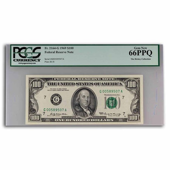 1969 (G-Chicago) $100 FRN Gem CU-66 PPQ PCGS (Fr#2164-G)