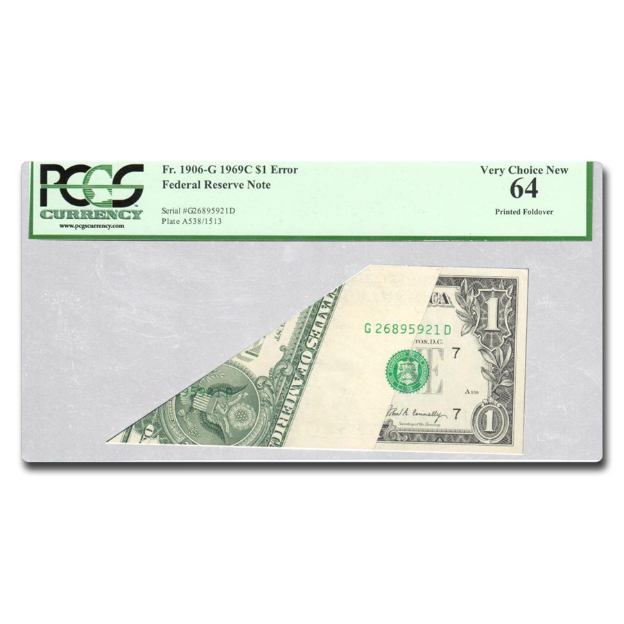 1969 (G-Chicago) $5 FRN CU-64 PCGS (Fr#1906-G) Printed Foldover