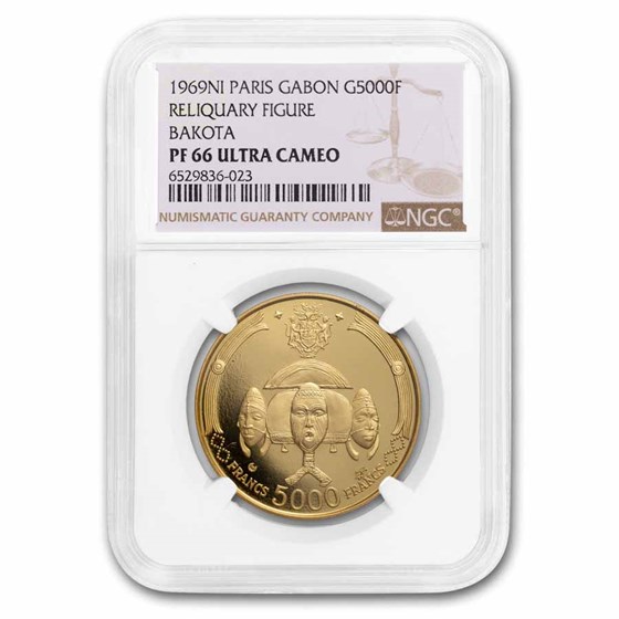 1969 Gabon Proof Gold 5000 Franc Reliquary Figure Bakota PF66 NGC 1969 Gabon Proof Gold 5000 Franc Reliquary Figure Bakota PF66 NGC