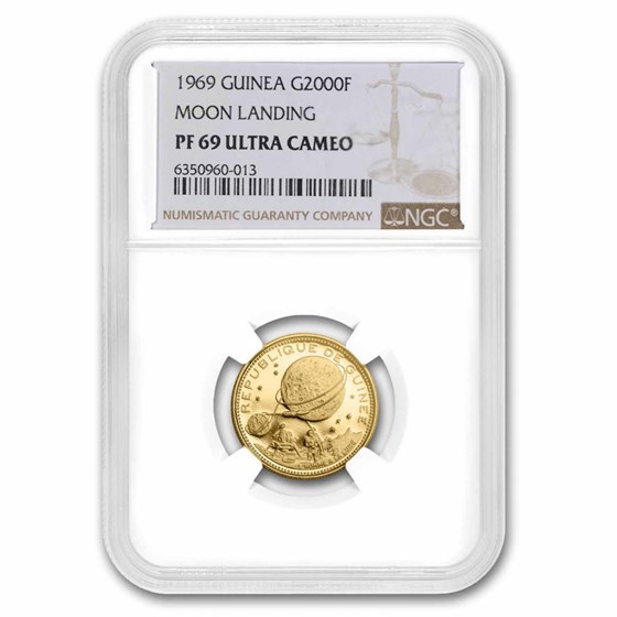 1969 Guinea Gold 2000 Francs Moon Landing PF-69 UCAM NGC 1969 Guinea Gold 2000 Francs Moon Landing PF-69 UCAM NGC