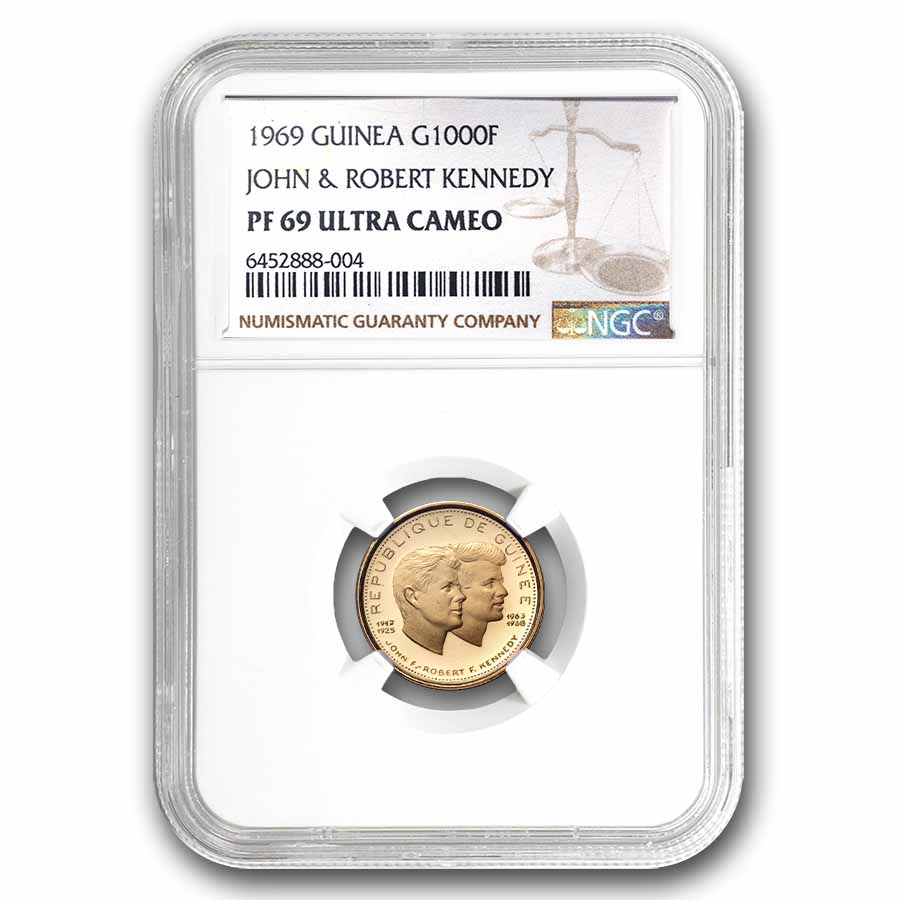1969 Guinea Proof Gold 1000 Francs John/Robert Kennedy PF-69 NGC