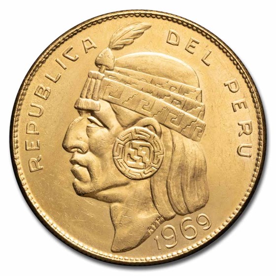 1969 Peru Gold 50 Soles Indian Head BU 1969 Peru Gold 50 Soles Indian Head BU