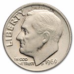 1969 Roosevelt Dime 50-Coin Roll BU