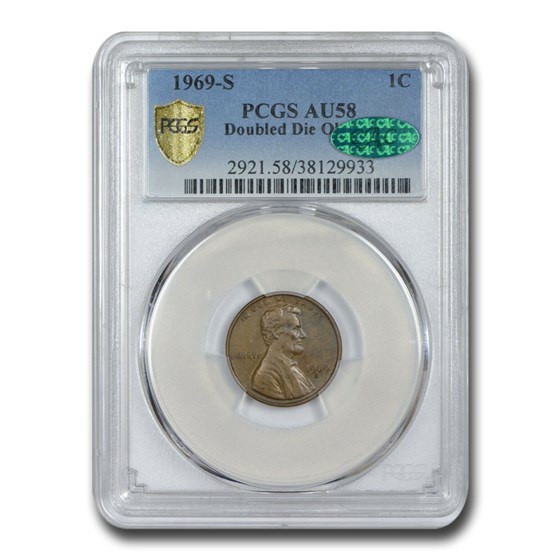 1969-S Lincoln Cent Doubled Die Obverse AU-58 PCGS CAC (Brown) 1969-S Lincoln Cent Doubled Die Obverse AU-58 PCGS CAC (Brown)