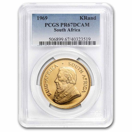 1969 South Africa 1 oz Gold Krugerrand PR-67 PCGS (DCAM) 1969 South Africa 1 oz Gold Krugerrand PR-67 PCGS (DCAM)
