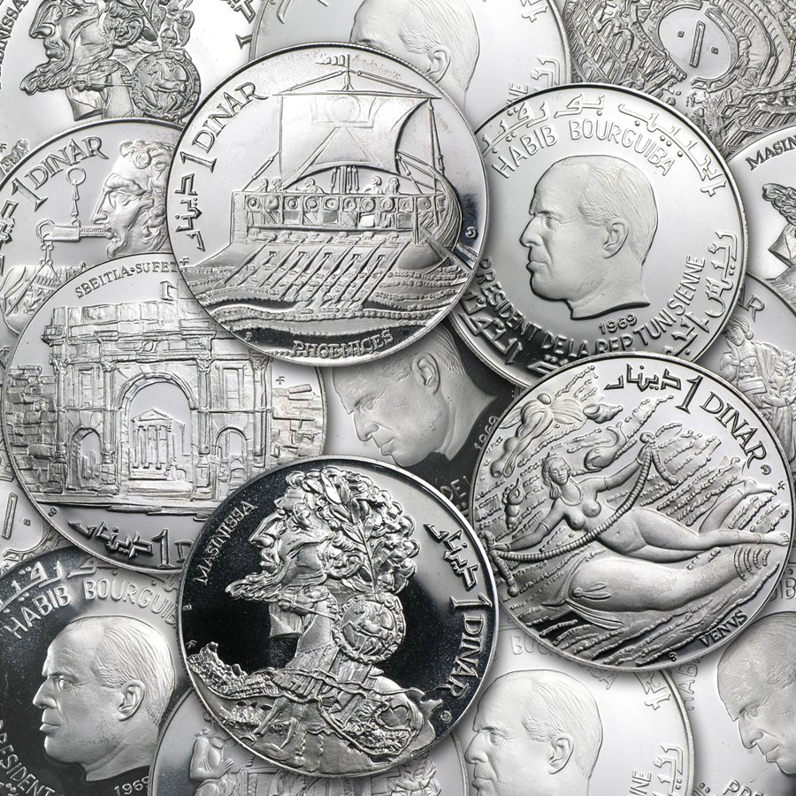 1969 Tunisia Silver 1 Dinar BU (Random Coin)
