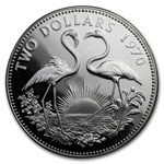 1970 Bahamas Silver $2 Flamingo Birds Proof