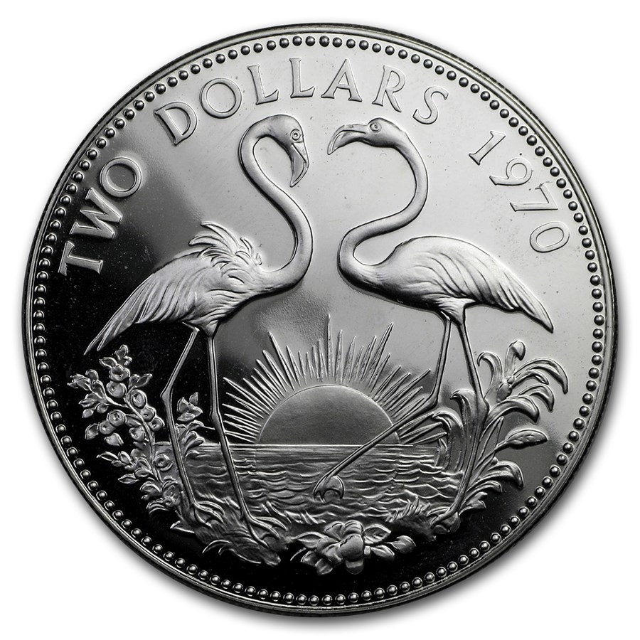 1970 Bahamas Silver $2 Flamingo Birds Proof