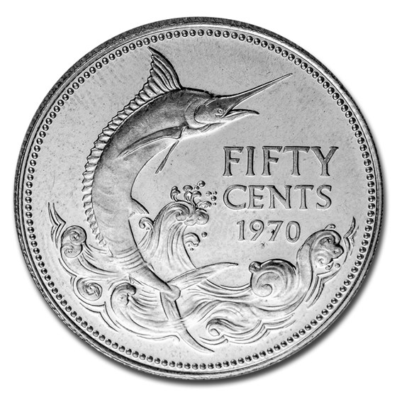1970 Bahamas Silver 50 Cents Swordfish Proof 1970 Bahamas Silver 50 Cents Swordfish Proof