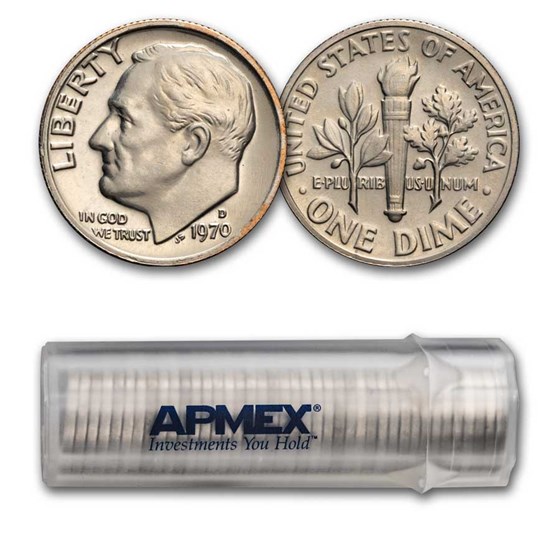 1970-D Roosevelt Dime 50-Coin Roll BU 1970-D Roosevelt Dime 50-Coin Roll BU