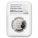 1970 Eq. Guinea Proof Silver 75 Pesetas Abraham Lincoln PF-68 NGC
