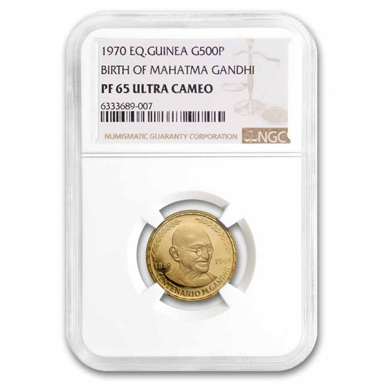 1970 Equatorial Guinea Gold 500 Pesetas Gandhi PF-66 UCAM NGC 1970 Equatorial Guinea Gold 500 Pesetas Gandhi PF-66 UCAM NGC