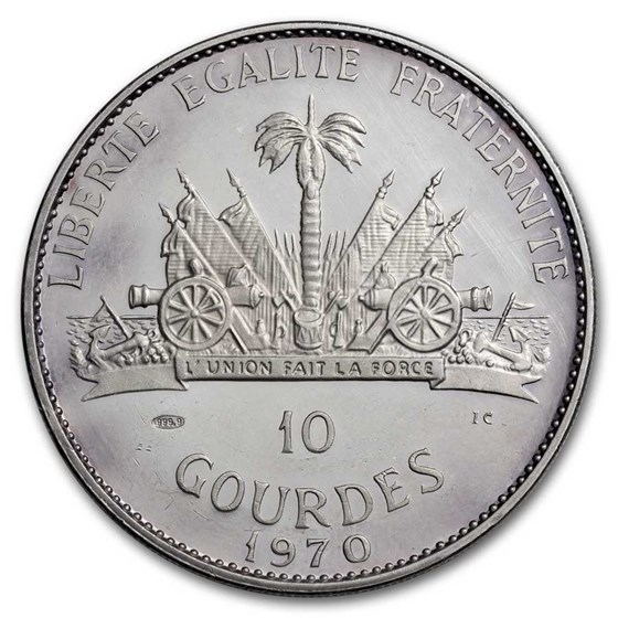 1970 Haiti Silver 10 Gourdes Native American Chief Proof (Detail) 1970 Haiti Silver 10 Gourdes Native American Chief Proof (Detail)