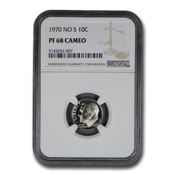 1970 No S Roosevelt Dime PF-68 Cameo NGC 1970 No S Roosevelt Dime PF-68 Cameo NGC