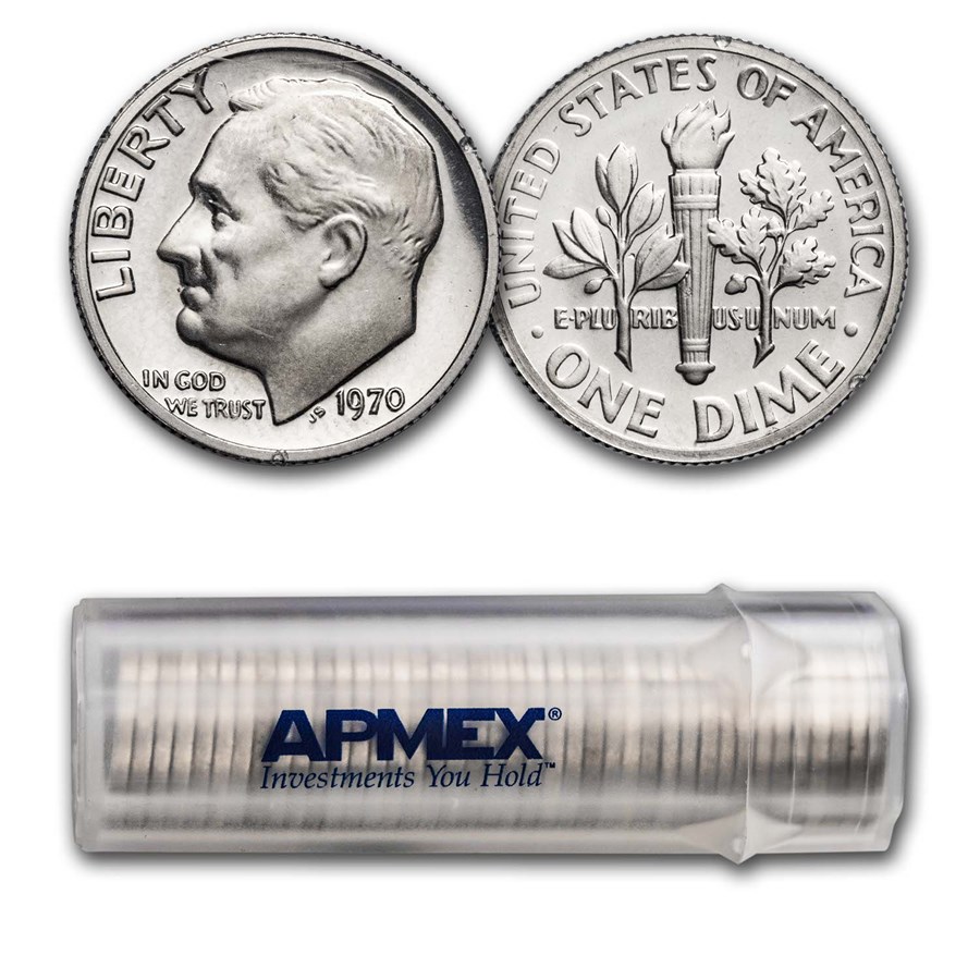 1970 Roosevelt Dime 50-Coin Roll BU