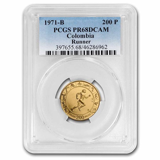 1971-B Colombia Gold 200 Pesos Pan Am Games PR-68 DCAM PCGS 1971-B Colombia Gold 200 Pesos Pan Am Games PR-68 DCAM PCGS