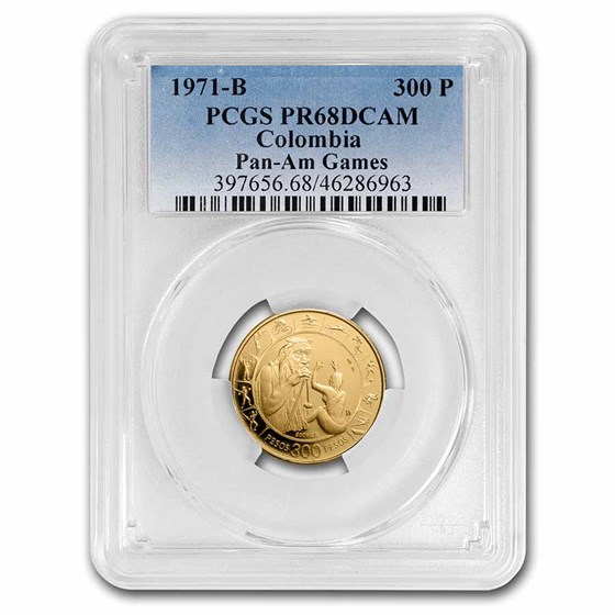 1971-B Colombia Gold 300 Pesos Pan Am Games PR-68 DCAM PCGS 1971-B Colombia Gold 300 Pesos Pan Am Games PR-68 DCAM PCGS