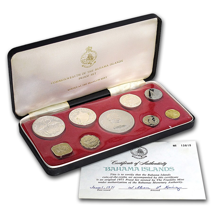 1971 Bahamas 9-Coin Proof Set (w/Box & COA)
