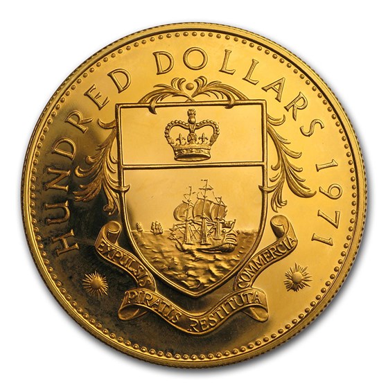 1971 Bahamas Gold 100 Dollars BU 1971 Bahamas Gold 100 Dollars BU