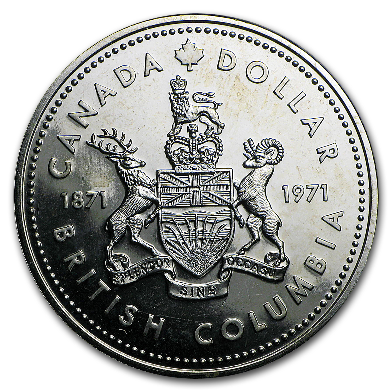 1971 Proof Canada Silver Dollar Coin British Columbia Centennial .500 