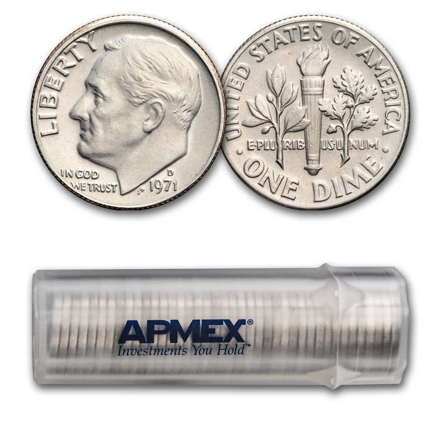 1971-D Roosevelt Dime 50-Coin Roll BU
