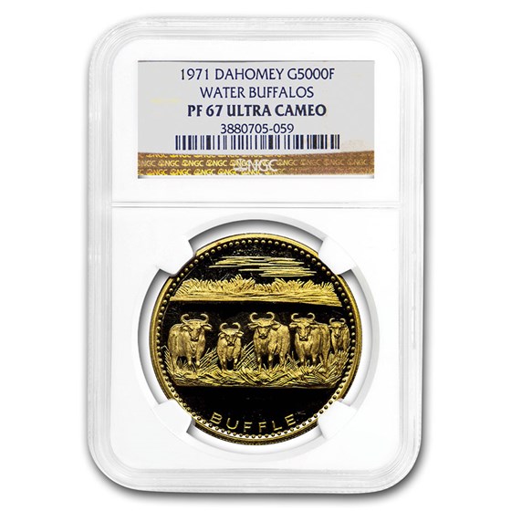 1971 Dahomey Gold 5000 Francs Water Buffalo PF-67 UCAM NGC 1971 Dahomey Gold 5000 Francs Water Buffalo PF-67 UCAM NGC