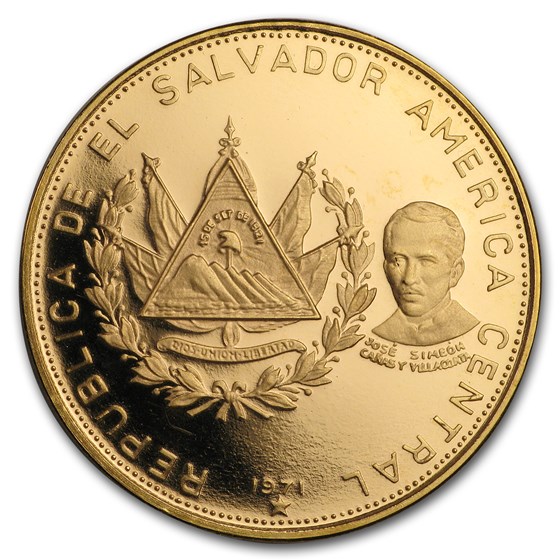 1971 El Salvador Proof Gold 100 Colones Independence 1971 El Salvador Proof Gold 100 Colones Independence